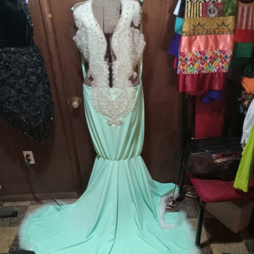 Embellished Mint Evening Gown